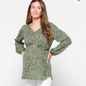 Full Moon Green Floral Jemma Maternity Tie Waist Blouse